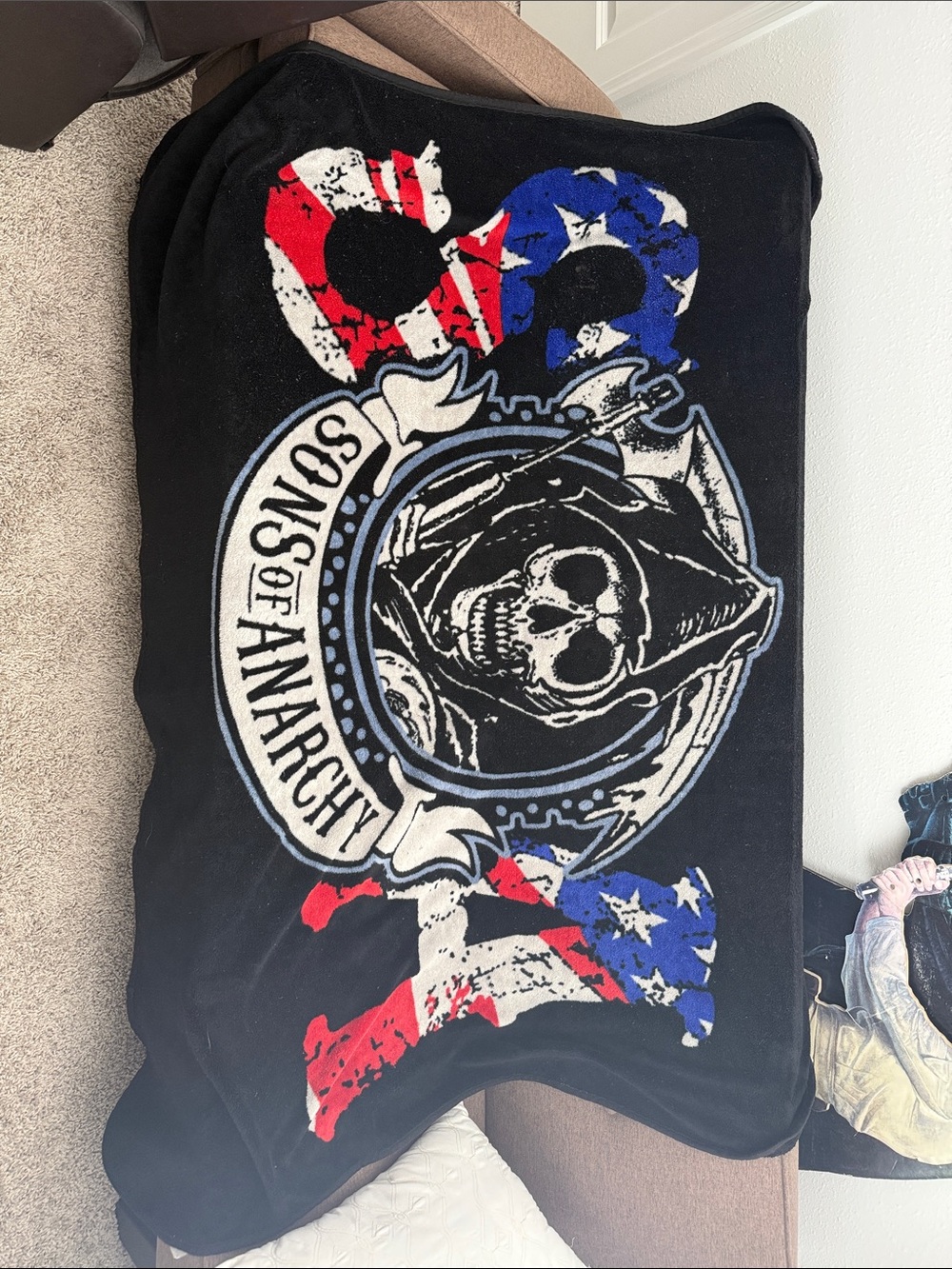 Sons of Anarchy Fleece blanket black, red, white, and blue